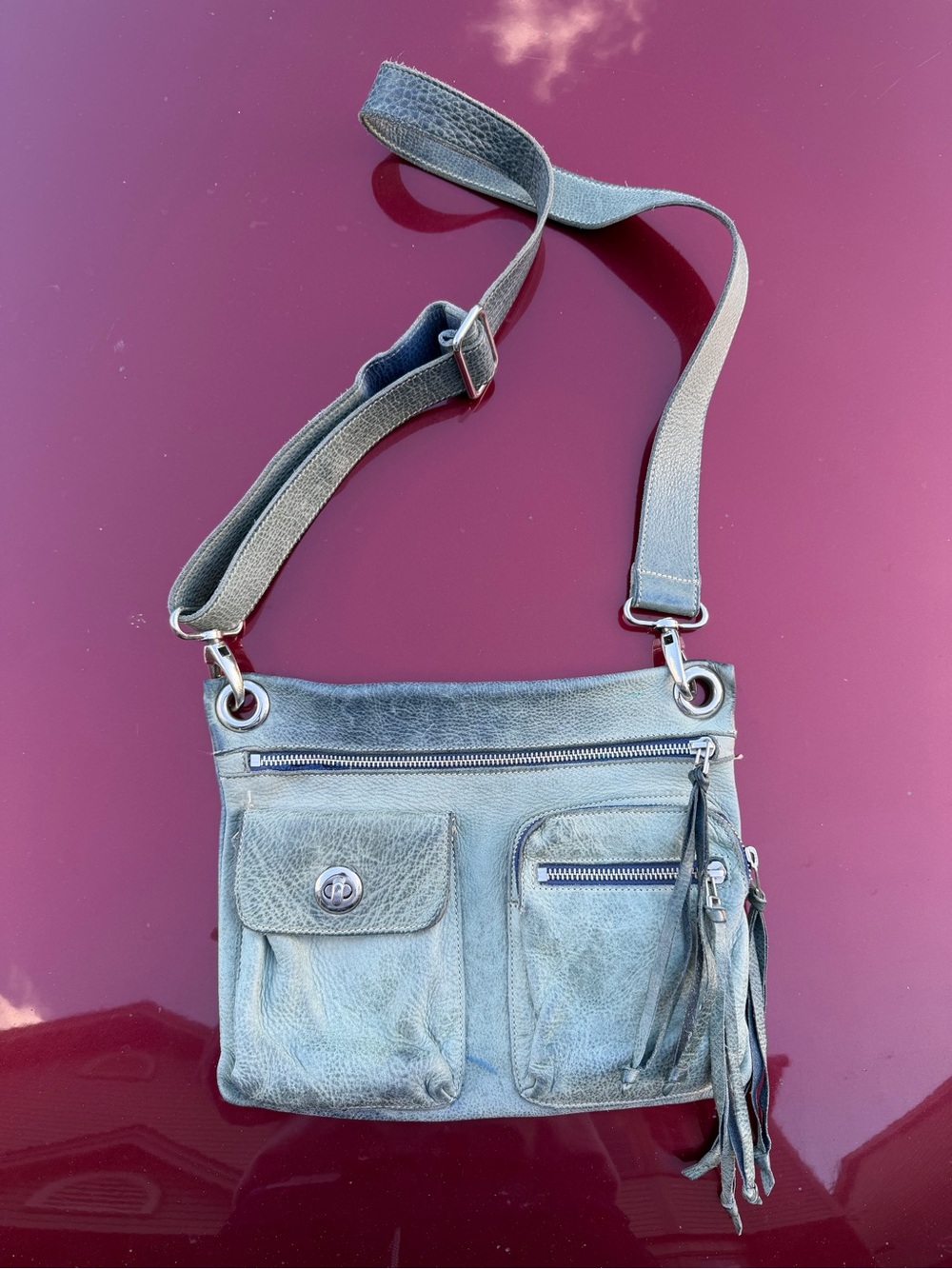 Vintage ROOTS Villager Crossbody, Teal Leather